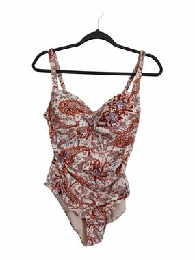 Women’s Nip tuck Amanda Paisley Twist Front One-Piece‎ Swimsuit in Rust & Cream